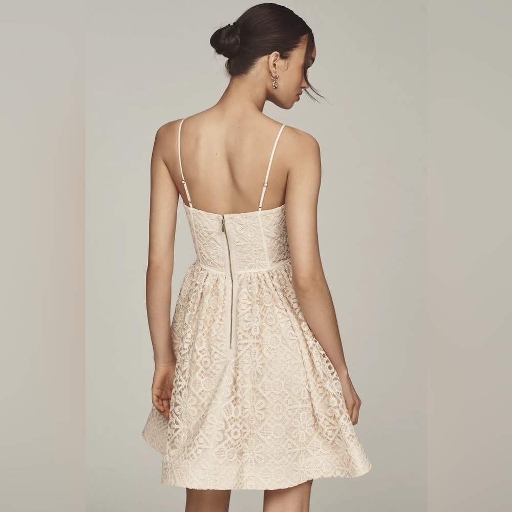 NWT! By Anthropologie Lace Basque-Waist Mini Dress in Ivory - Multiple🛋️🍊🪑 - Picture 3 of 13